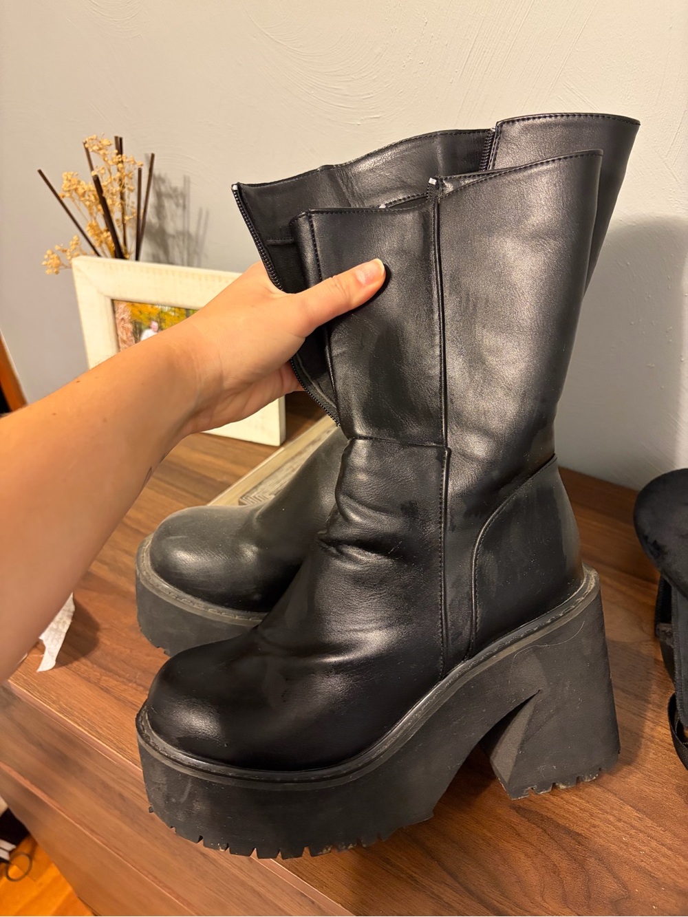 Black Platform Mid-Calf Women's Boots